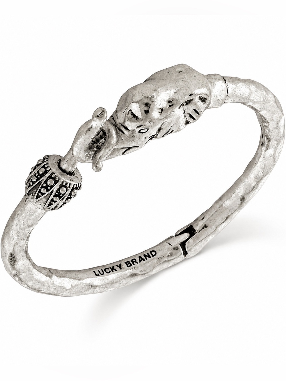 Lucky Brand Silver Tone Elephant Hinged Cuff Bracelet